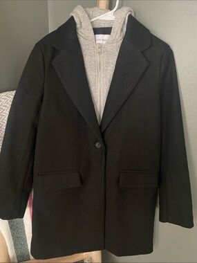 Women’s Love Tree Black Single-Button Jacket with Light Gray Hooded Liner